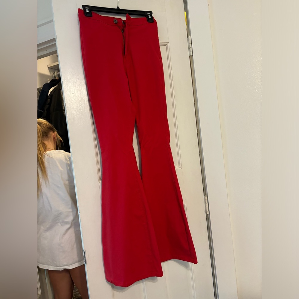 Red flare leg women’s jeans